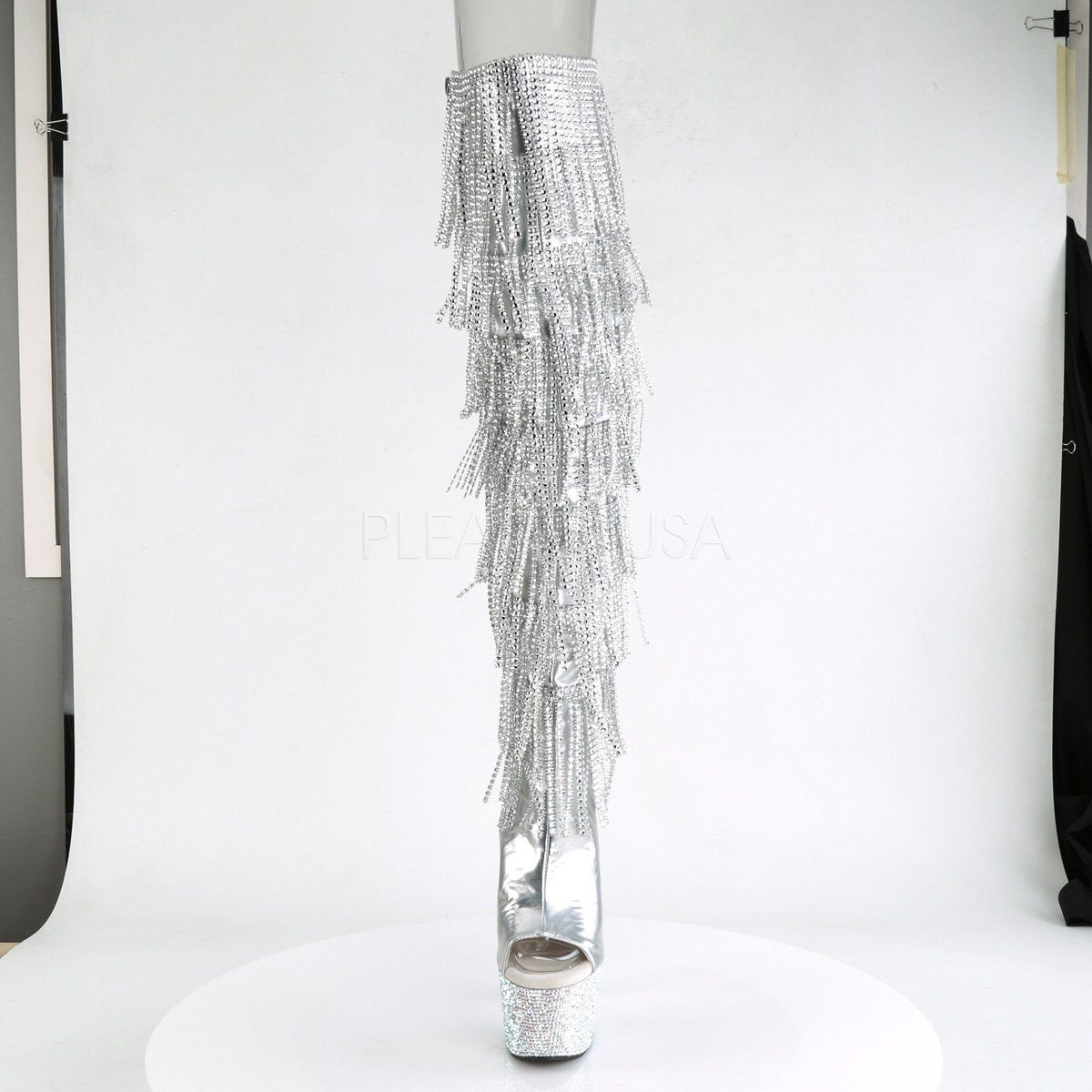 BEJEWELED-3019RSF-7 Silver Metallic Pu Boot Pleaser