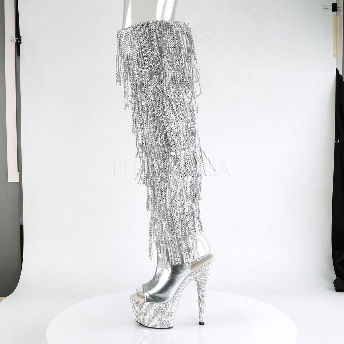 BEJEWELED-3019RSF-7 Silver Metallic Pu Boot Pleaser