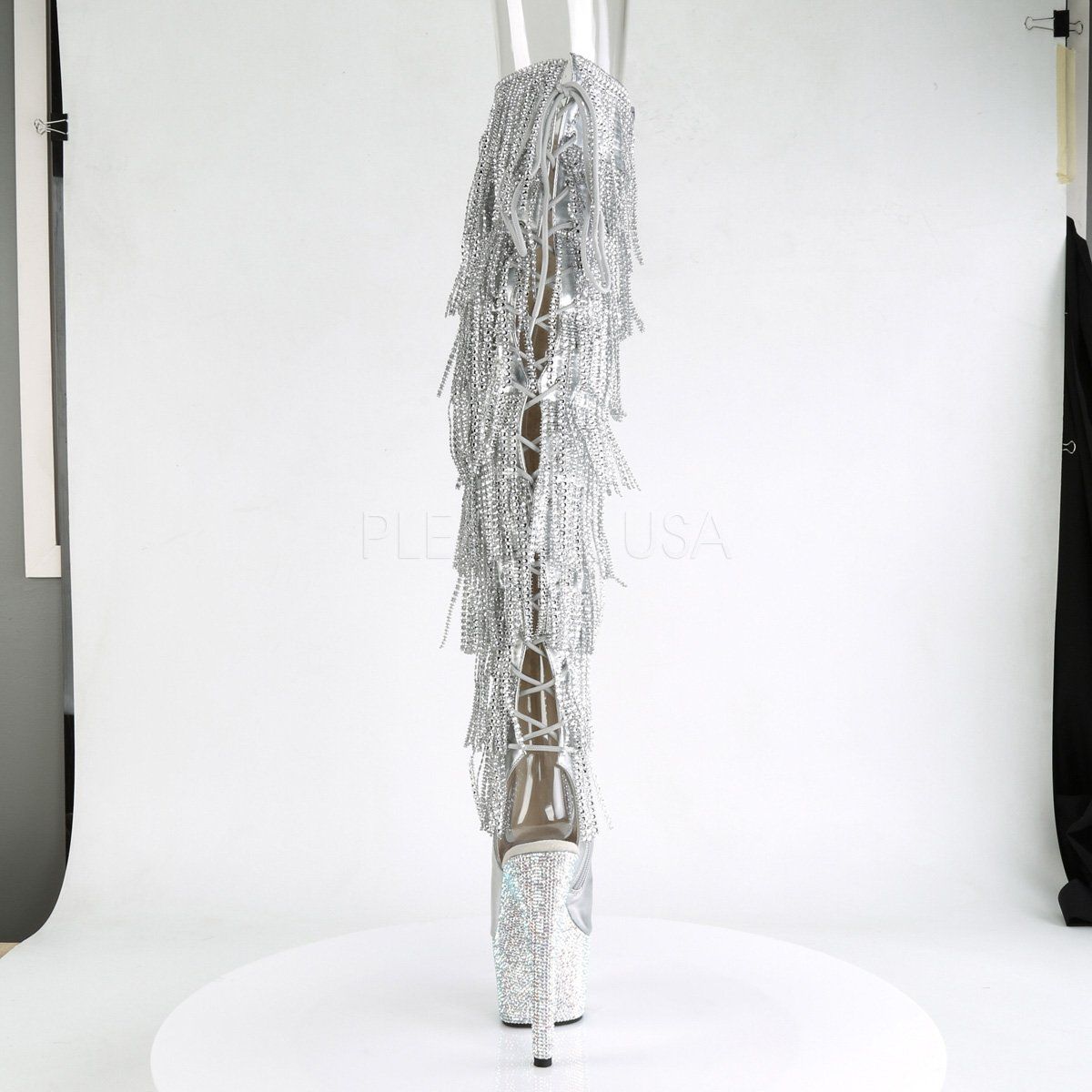 BEJEWELED-3019RSF-7 Silver Metallic Pu Boot Pleaser