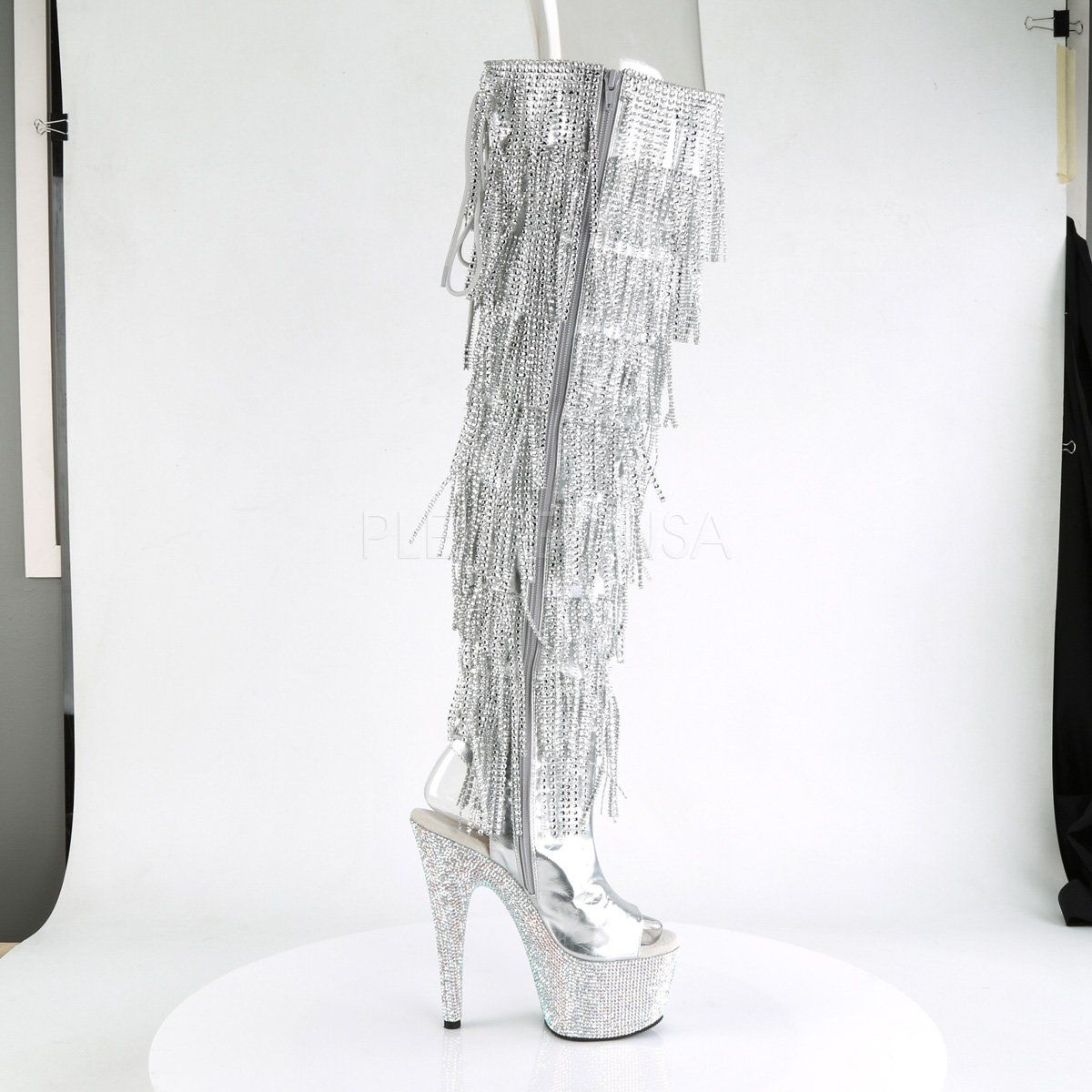 BEJEWELED-3019RSF-7 Silver Metallic Pu Boot Pleaser
