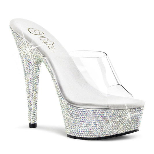BEJEWELED-601DM Clear/Silver Rhinestone Slide Pleaser