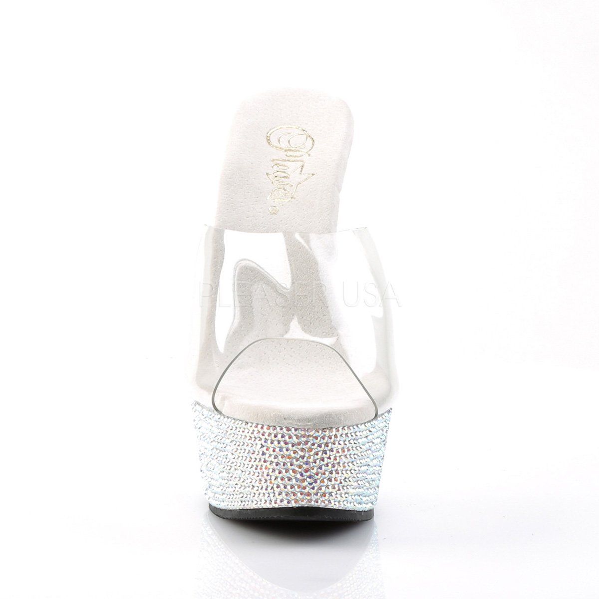 BEJEWELED-601DM Clear/Silver Rhinestone Slide Pleaser