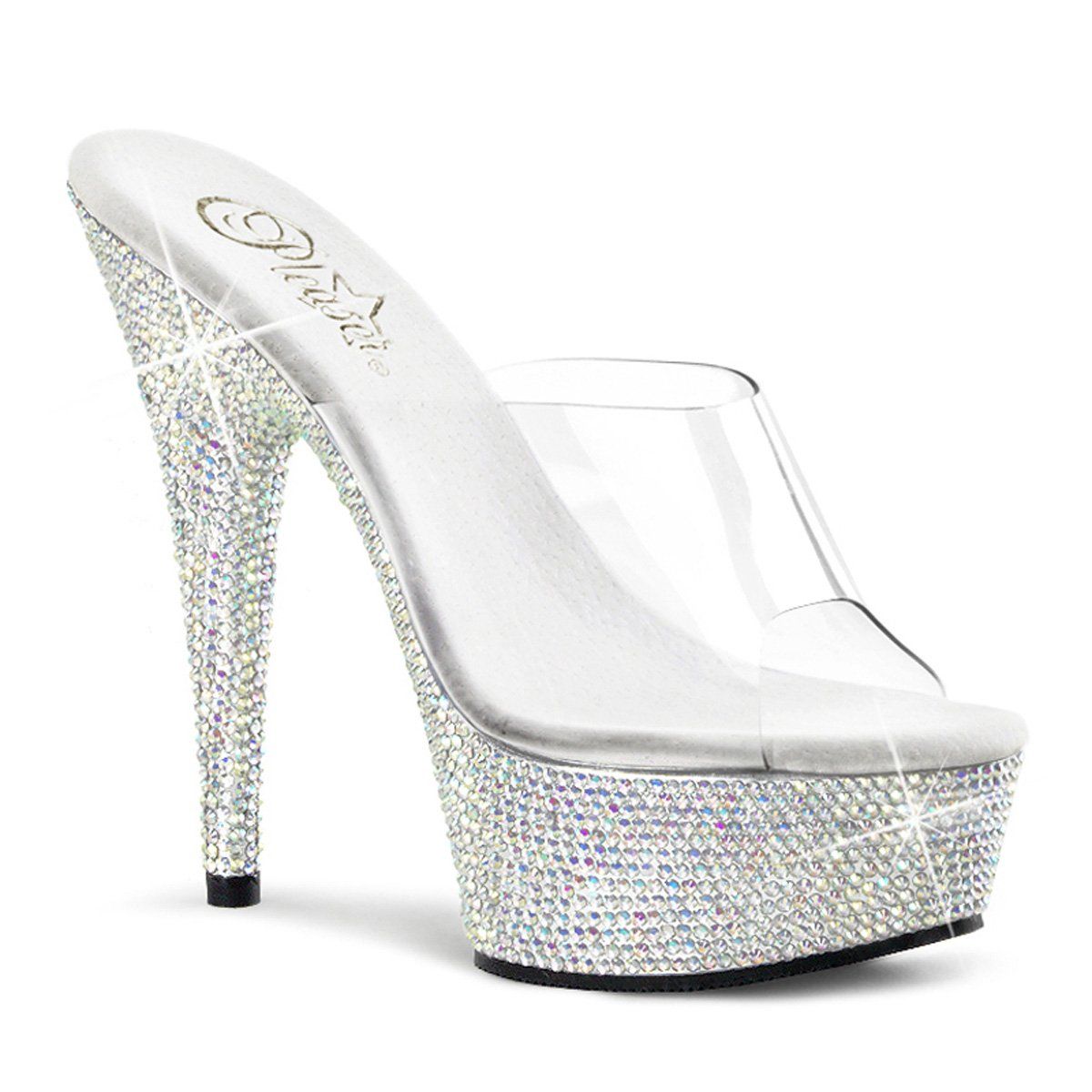 BEJEWELED-601DM Clear/Silver Rhinestone Slide Pleaser