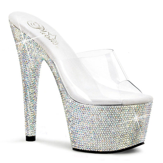 BEJEWELED-701DM Clear/Silver Rhinestone Slide Pleaser