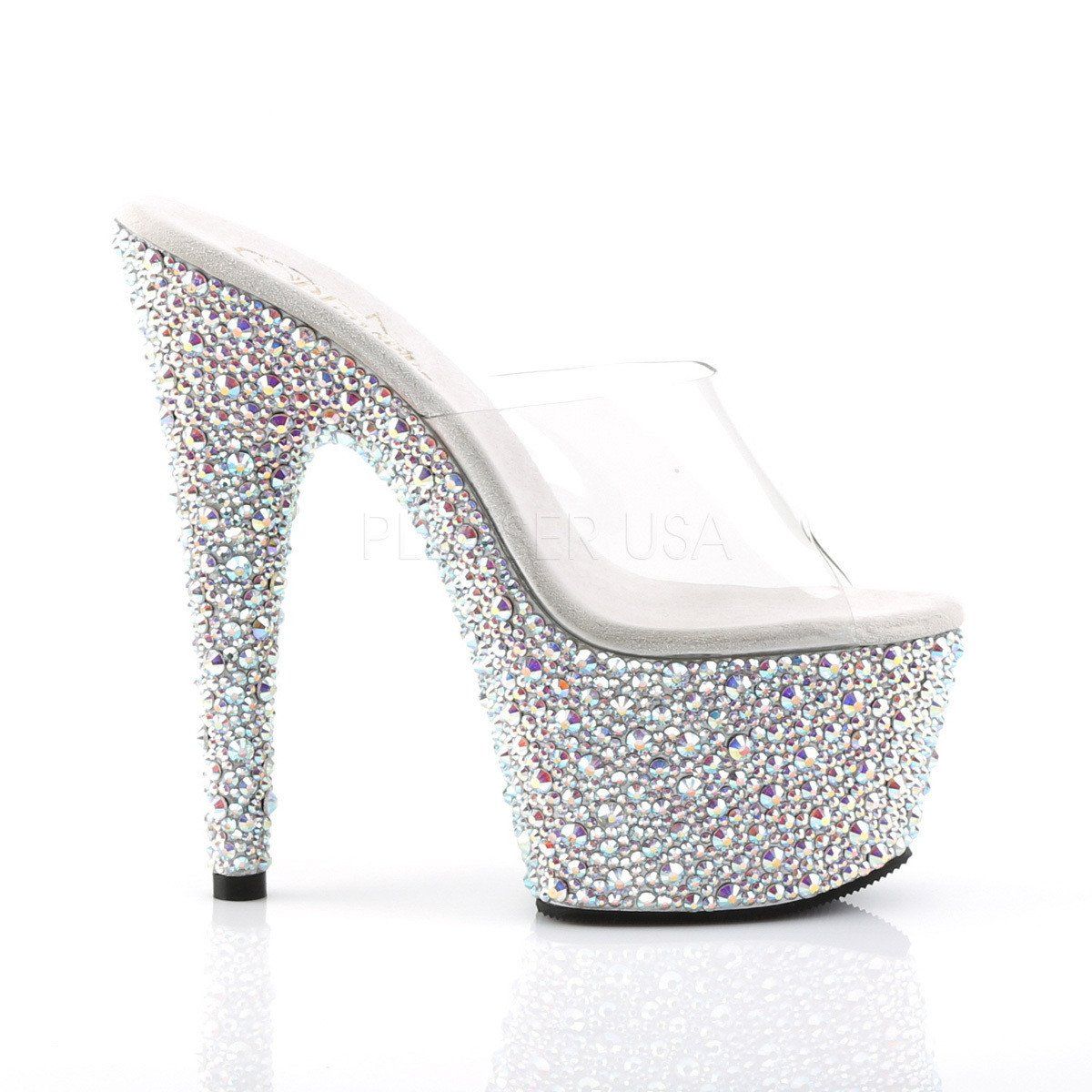 BEJEWELED-701MS Clear/Silver Rhinestone Slide Pleaser