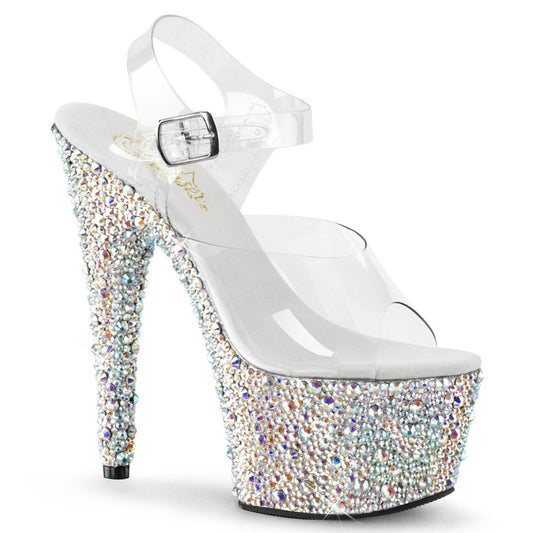 BEJEWELED-708MS Clear/Silver Rhinestone Platform Sandal Pleaser