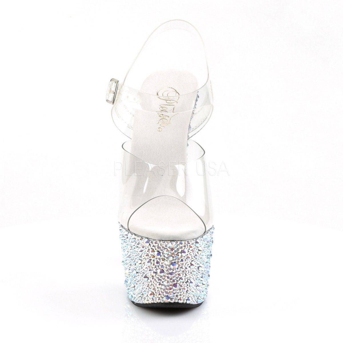 BEJEWELED-708MS Clear/Silver Rhinestone Platform Sandal Pleaser