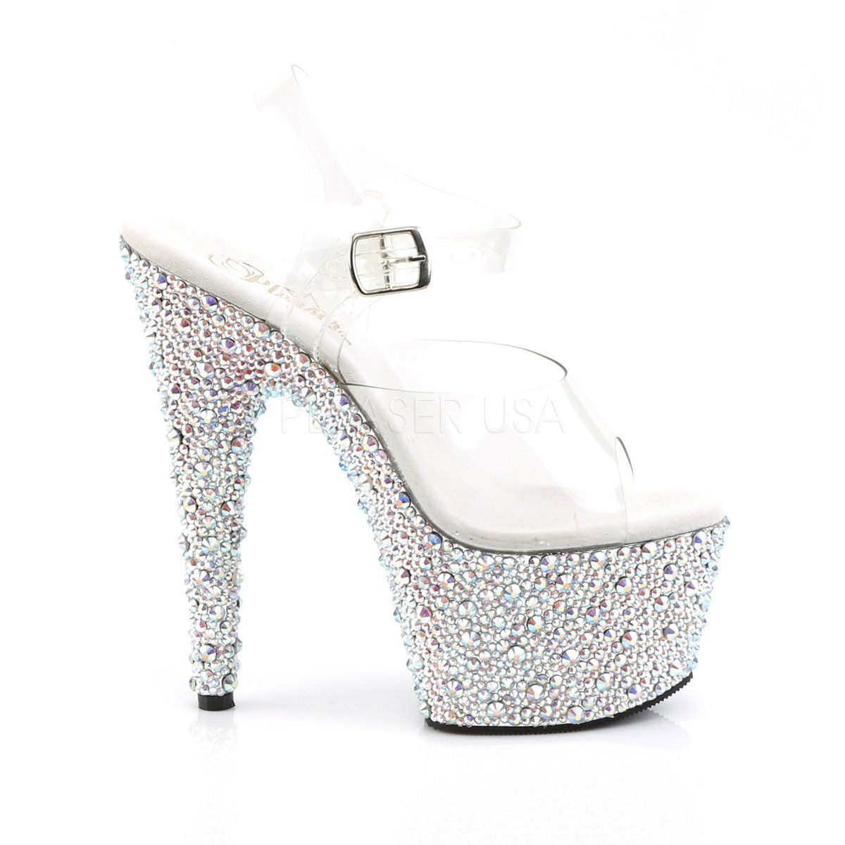 BEJEWELED-708MS Clear/Silver Rhinestone Platform Sandal Pleaser