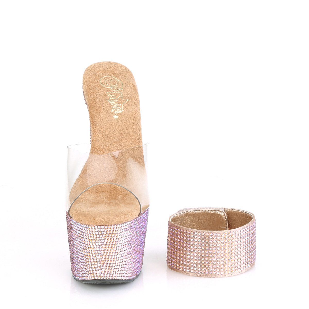 BEJEWELED-712RS Clear/Rose Gold Multi Rhinestone Platform Sandal Pleaser