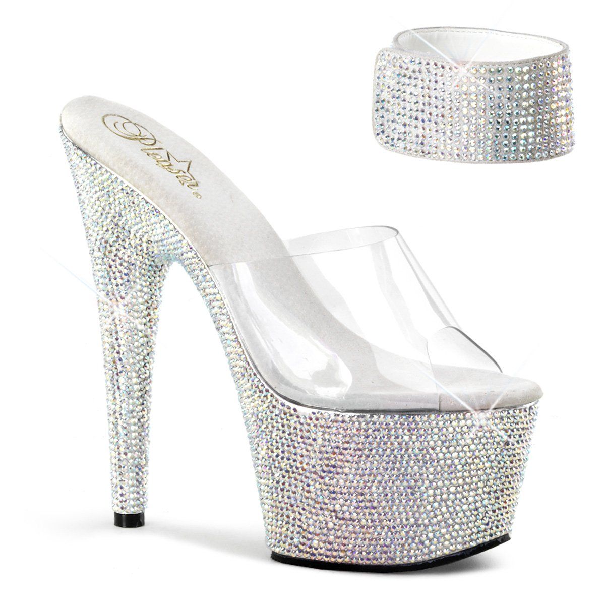 BEJEWELED-712RS Clear/Silver Rhinestone Platform Sandal Pleaser