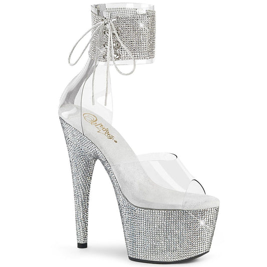 BEJEWELED-724RS Clear/Silver Rhinestone Platform Sandal Pleaser