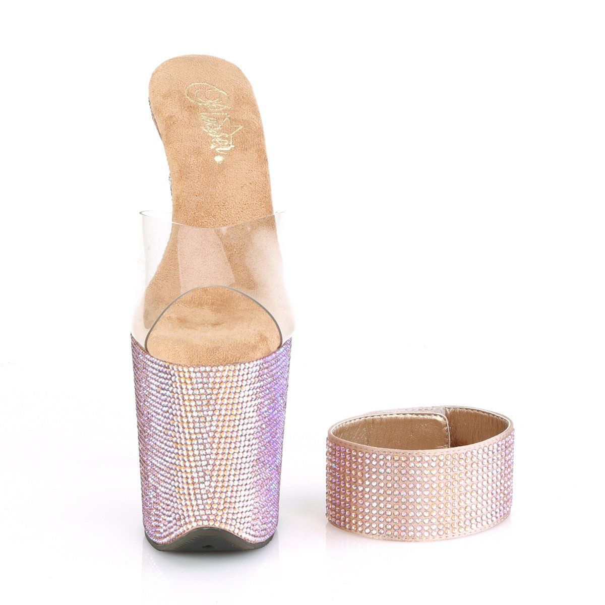 BEJEWELED-812RS Clear/Rose Gold Multi Rhinestone Platform Sandal Pleaser