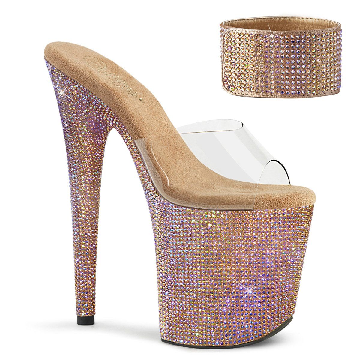 BEJEWELED-812RS Clear/Rose Gold Multi Rhinestone Platform Sandal Pleaser