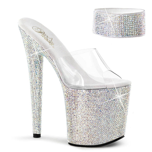 BEJEWELED-812RS Clear/Silver Rhinestone Platform Sandal Pleaser