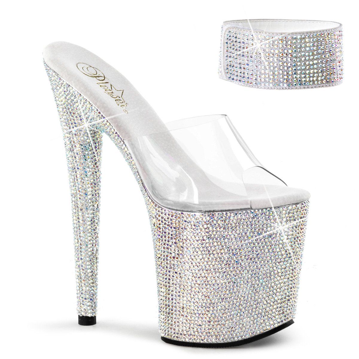 BEJEWELED-812RS Clear/Silver Rhinestone Platform Sandal Pleaser