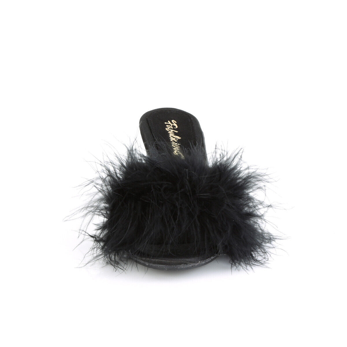 BELLE-301F Black Satin-Fur/Clear Marabou