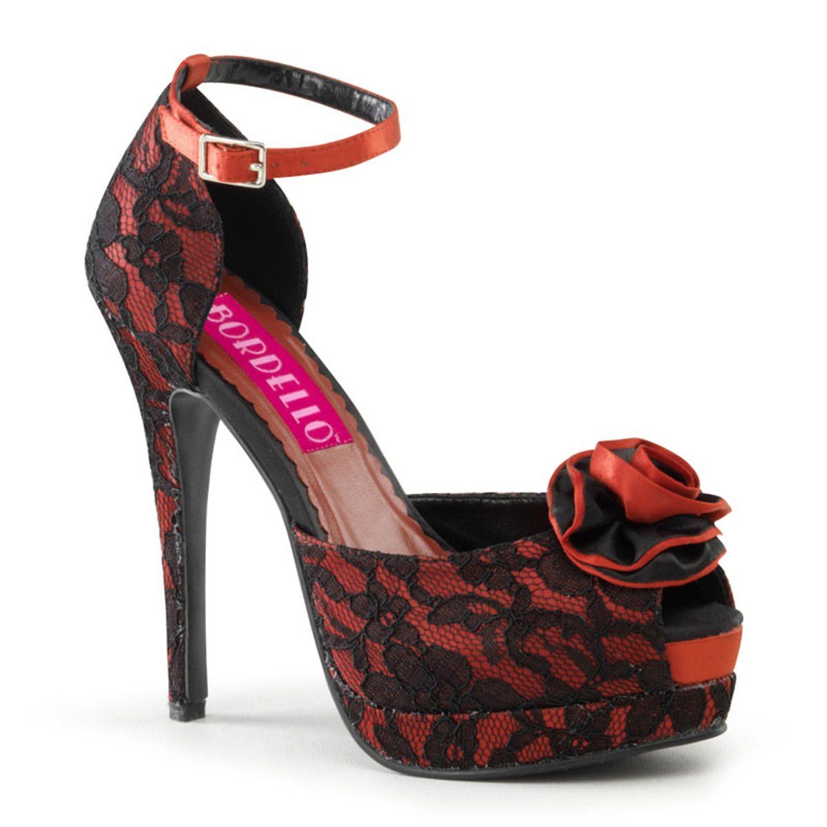 BELLA-17 Red Satin-Black Lace Bordello