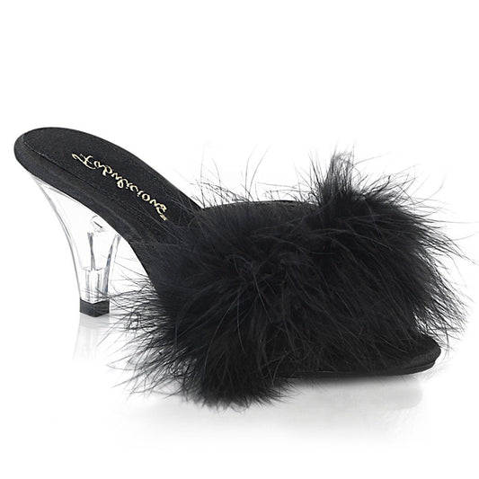 BELLE-301F Black Pu-Fur/Clear Fabulicious