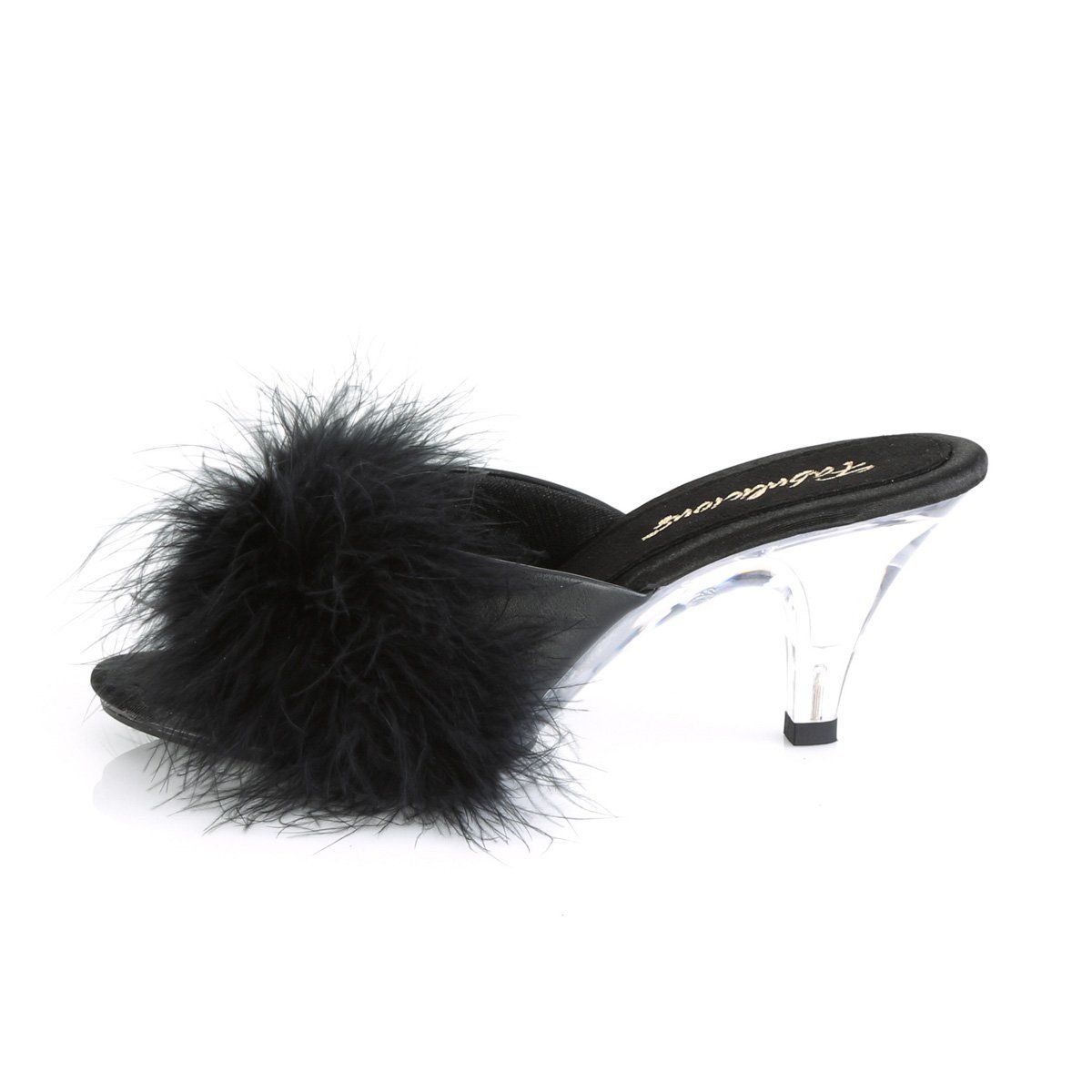 BELLE-301F Black Pu-Fur/Clear Fabulicious