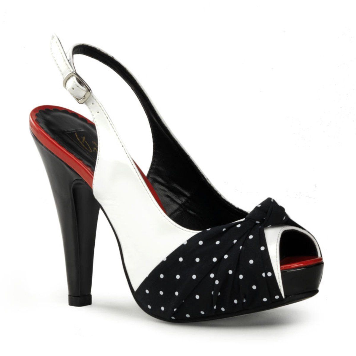 BETTIE-09 White Patent-Black Fabric Pin Up Couture