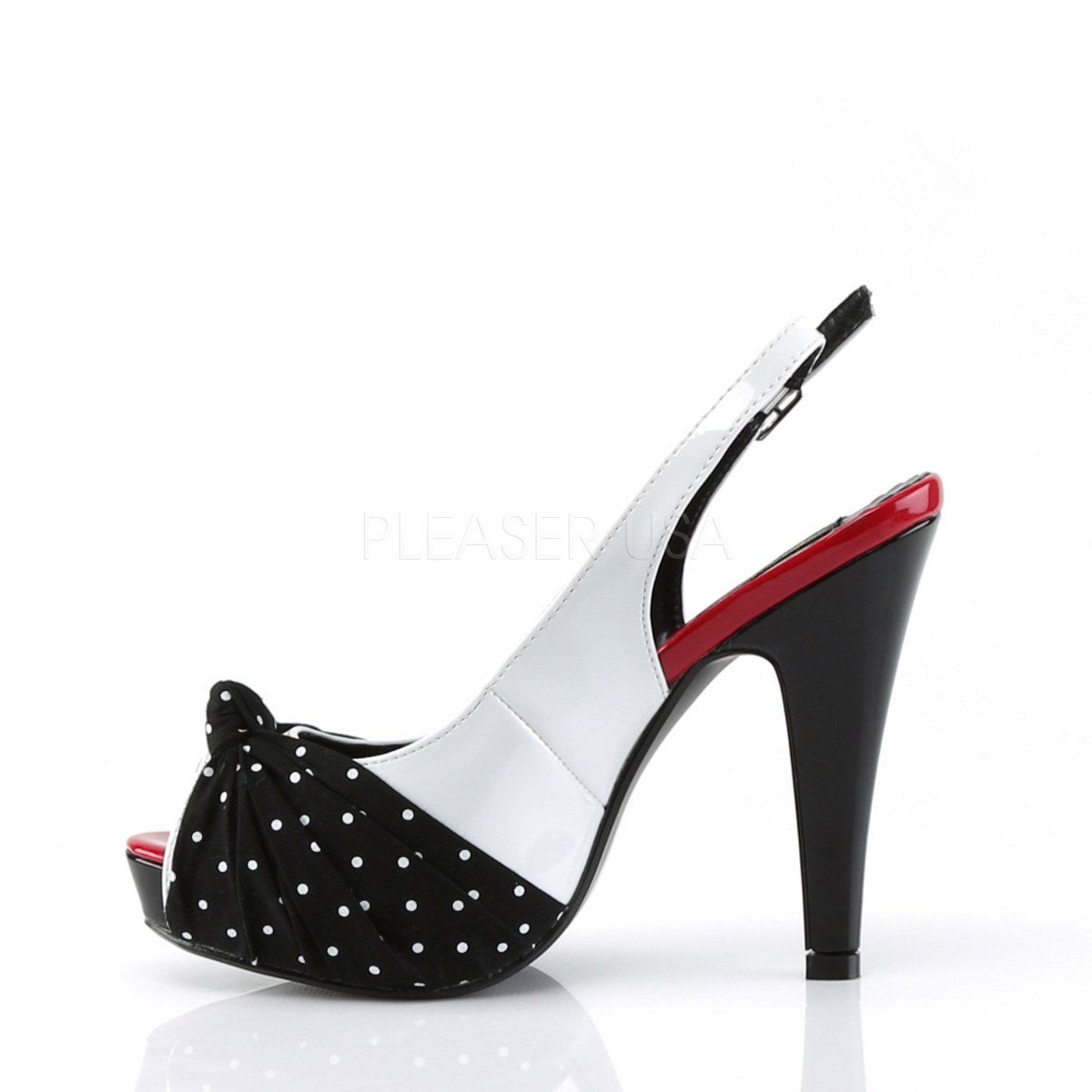 BETTIE-09 White Patent-Black Fabric Pin Up Couture