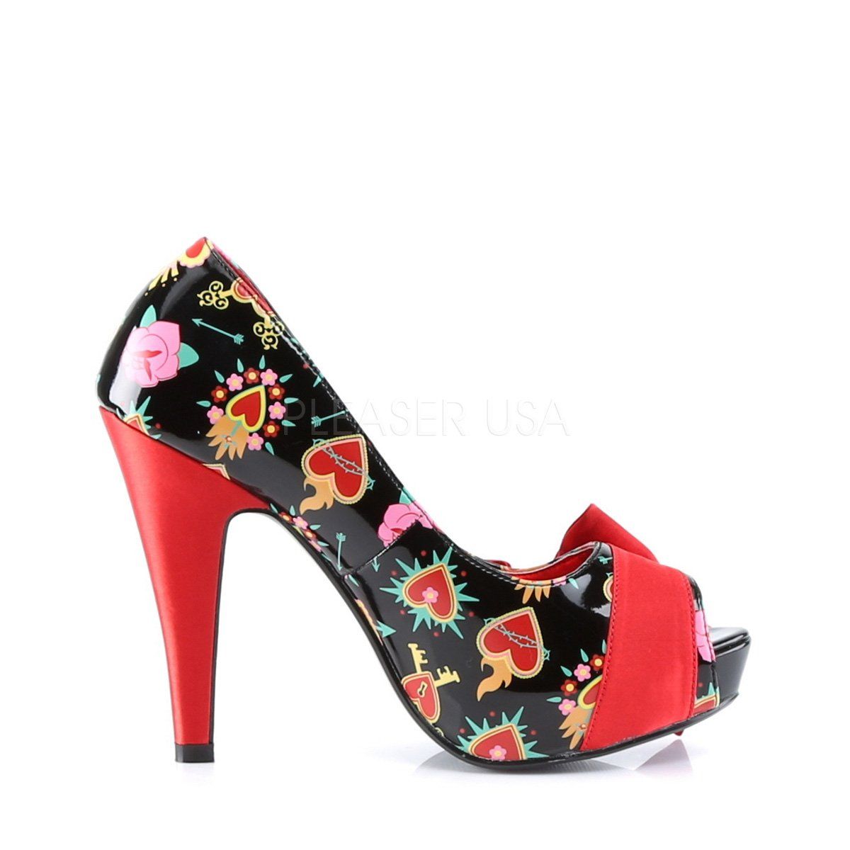 BETTIE-13 Black Patent-Red (Sacred Hearts) Pin Up Couture