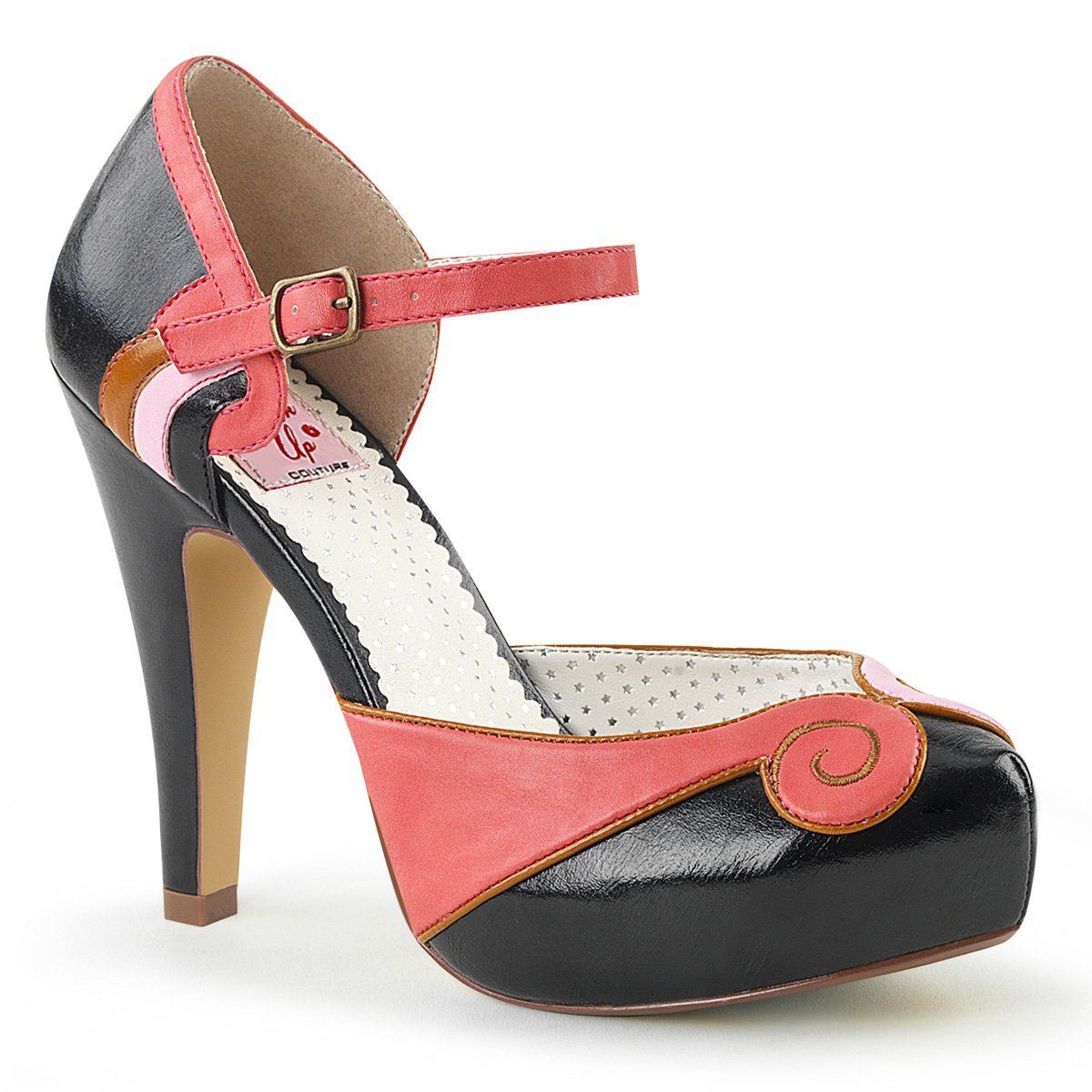 BETTIE-17 Coral-Black Faux Leather Pin Up Couture