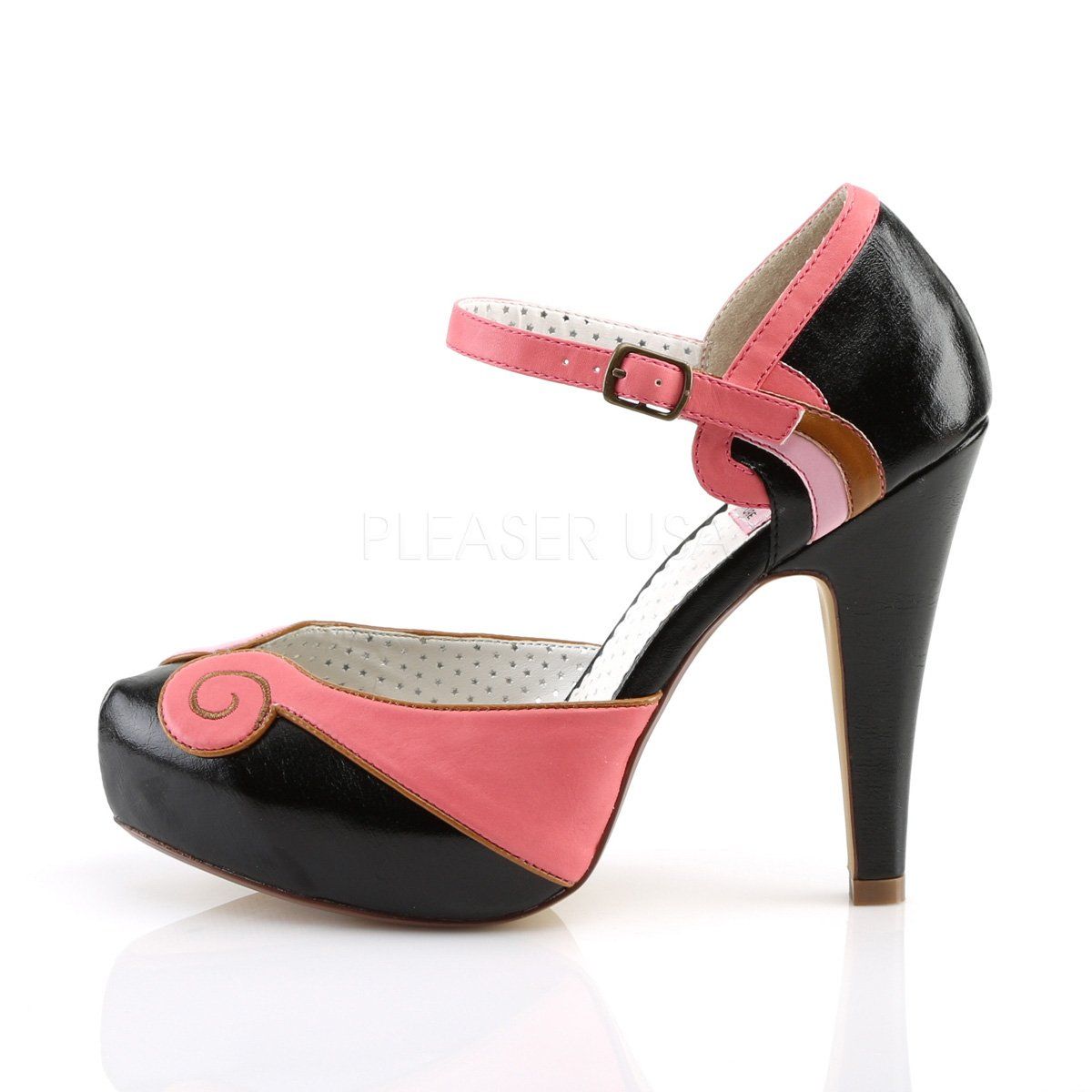 BETTIE-17 Coral-Black Faux Leather Pin Up Couture