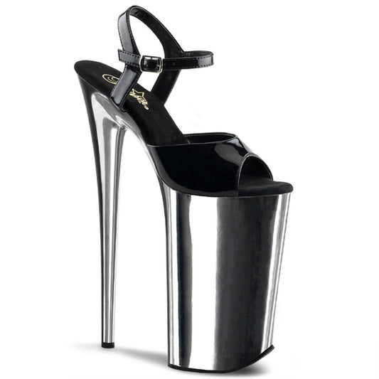 BEYOND-009 Black/Silver Chrome Platform Sandal Pleaser