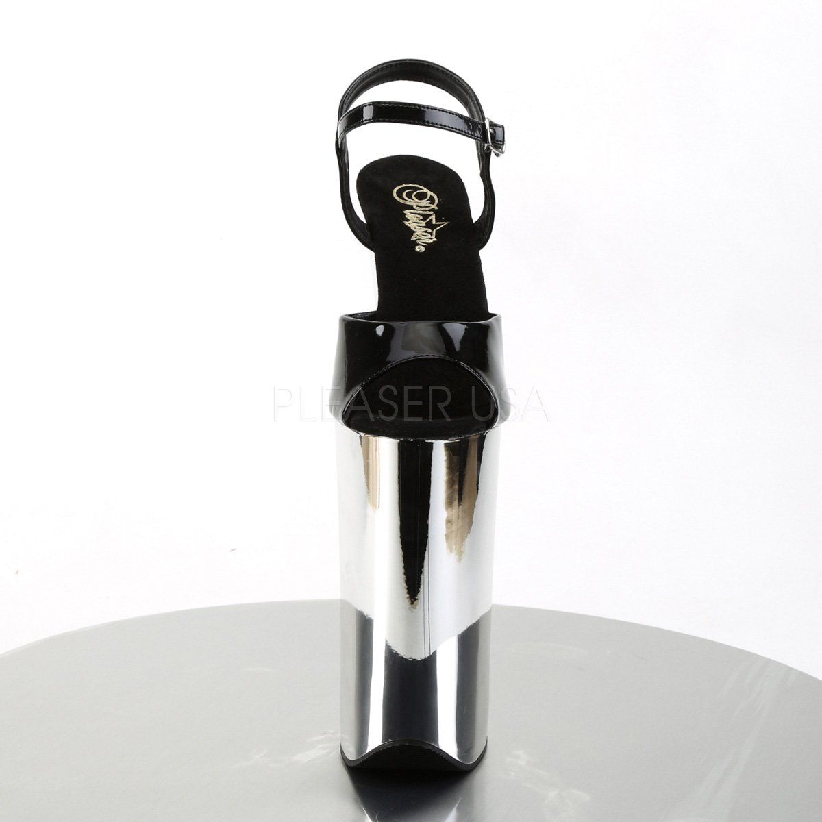 BEYOND-009 Black/Silver Chrome Platform Sandal Pleaser