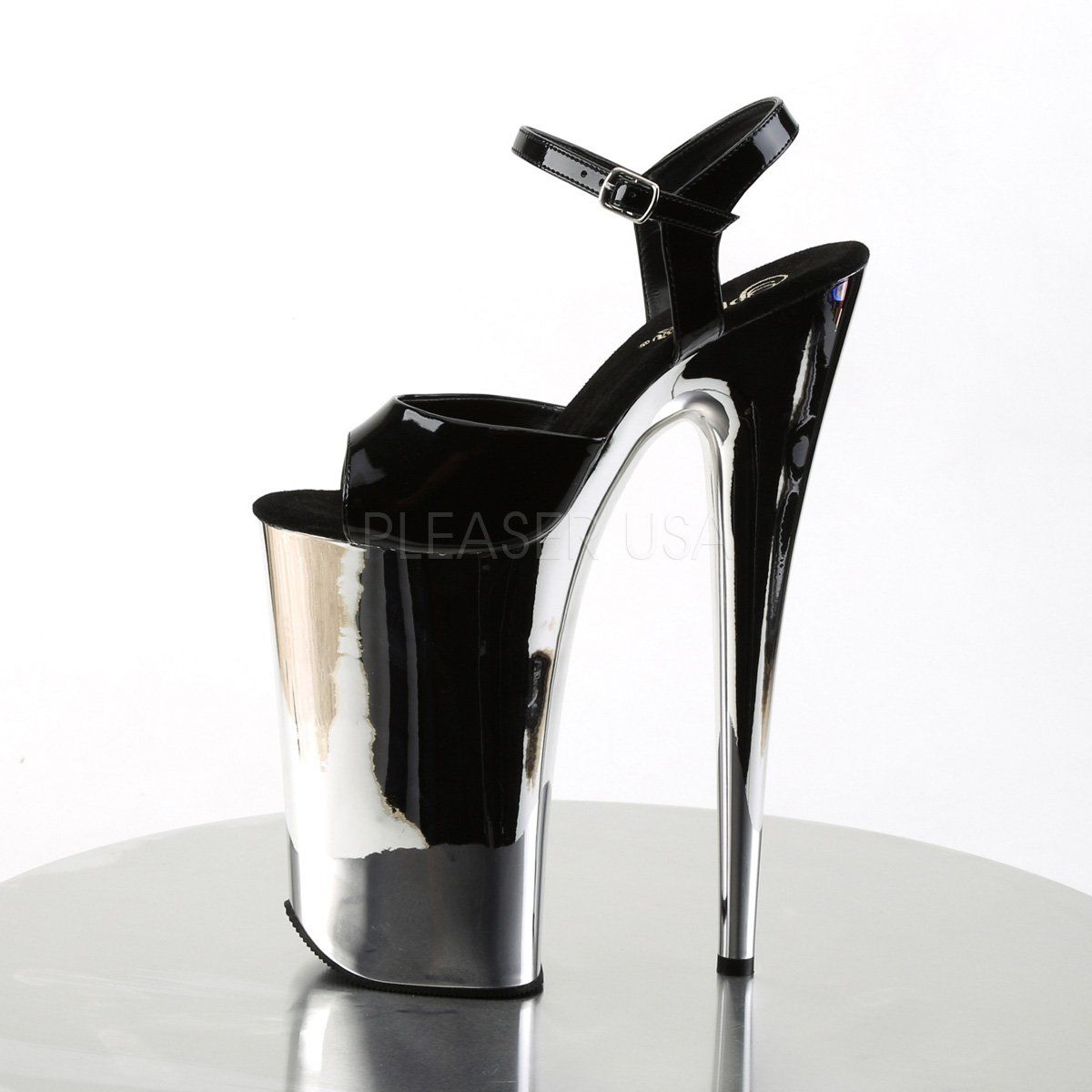 BEYOND-009 Black/Silver Chrome Platform Sandal Pleaser