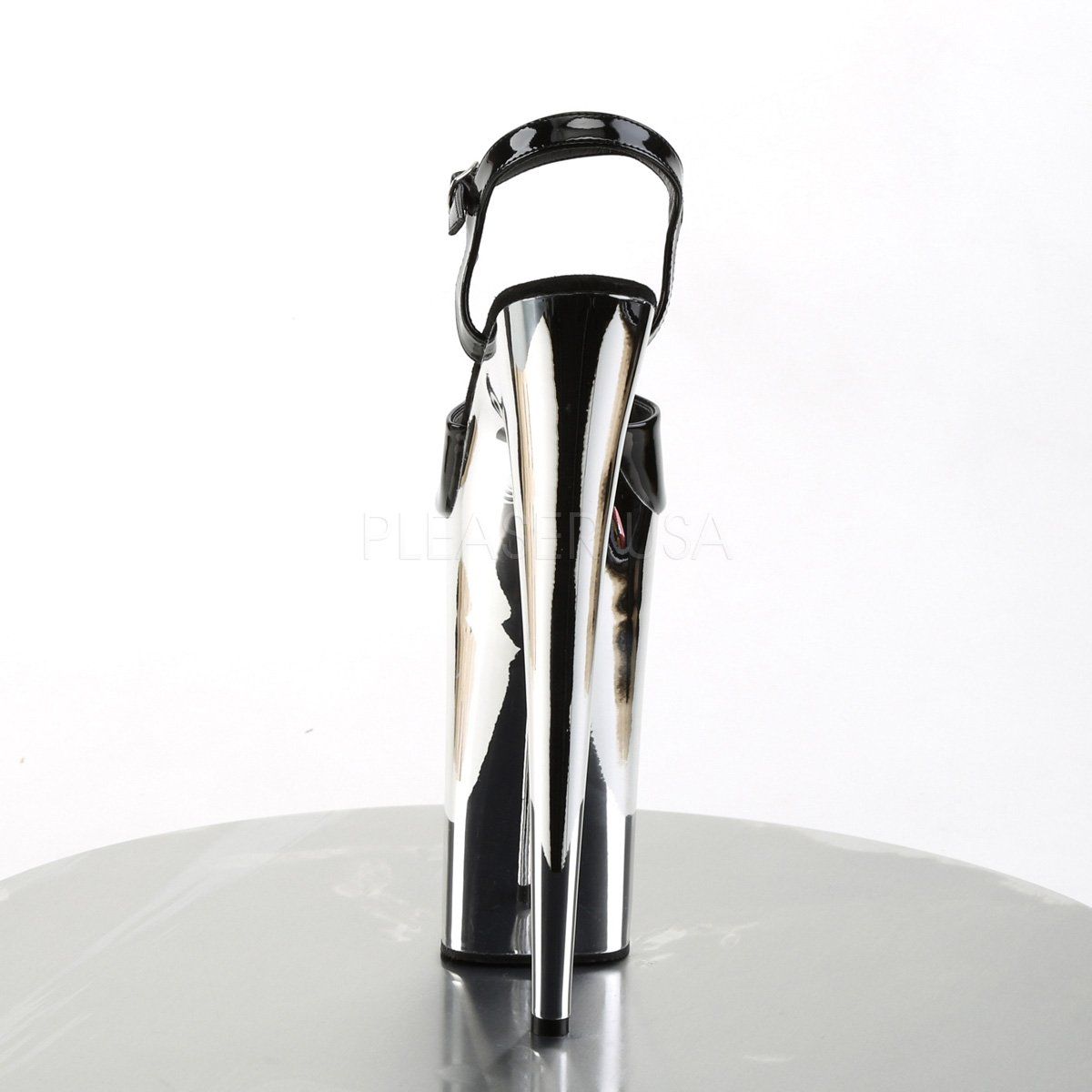 BEYOND-009 Black/Silver Chrome Platform Sandal Pleaser