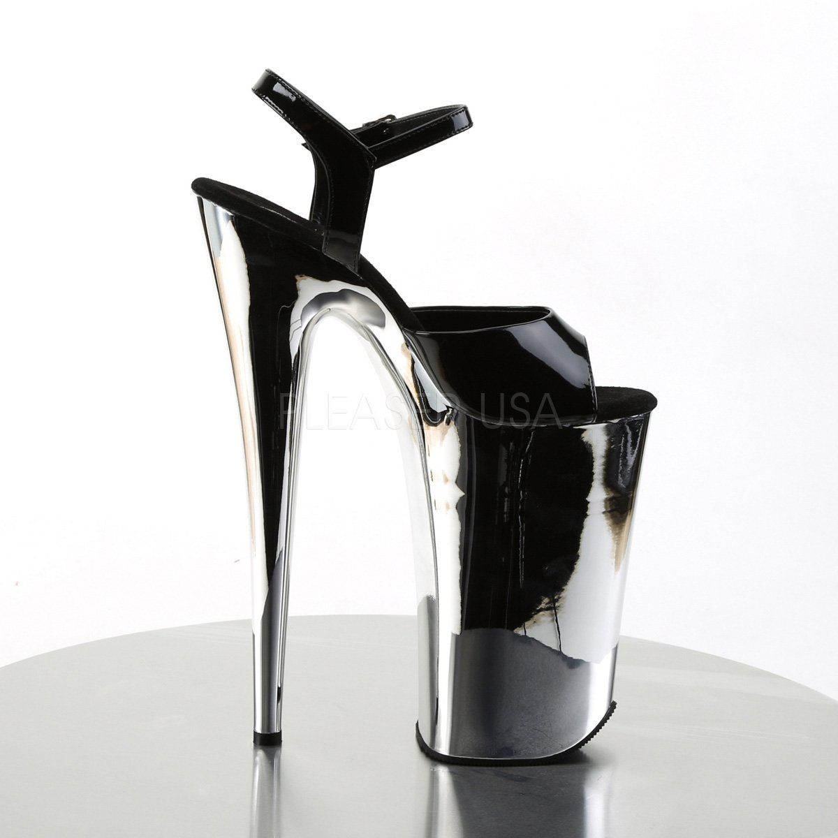 BEYOND-009 Black/Silver Chrome Platform Sandal Pleaser