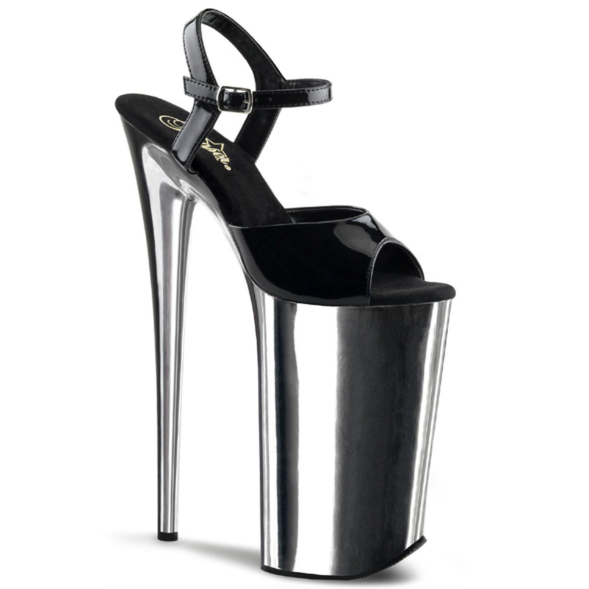 BEYOND-009 Black/Silver Chrome Platform Sandal Pleaser