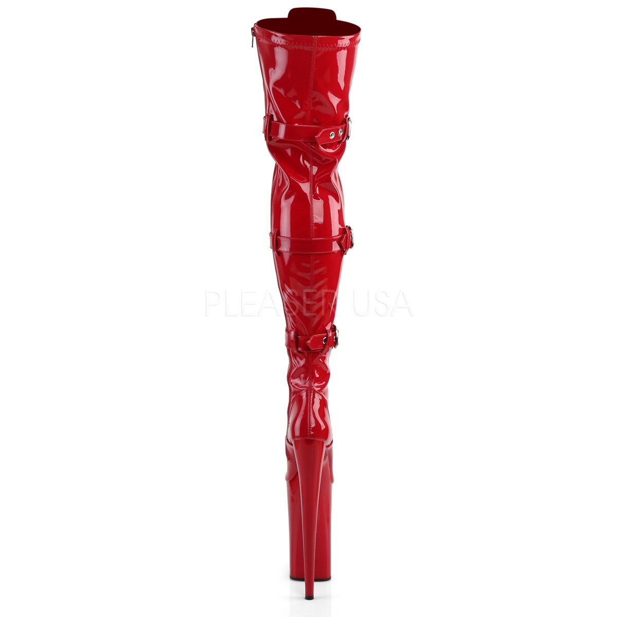 BEYOND-3028 Red Stretch Patent/Red Boot Pleaser