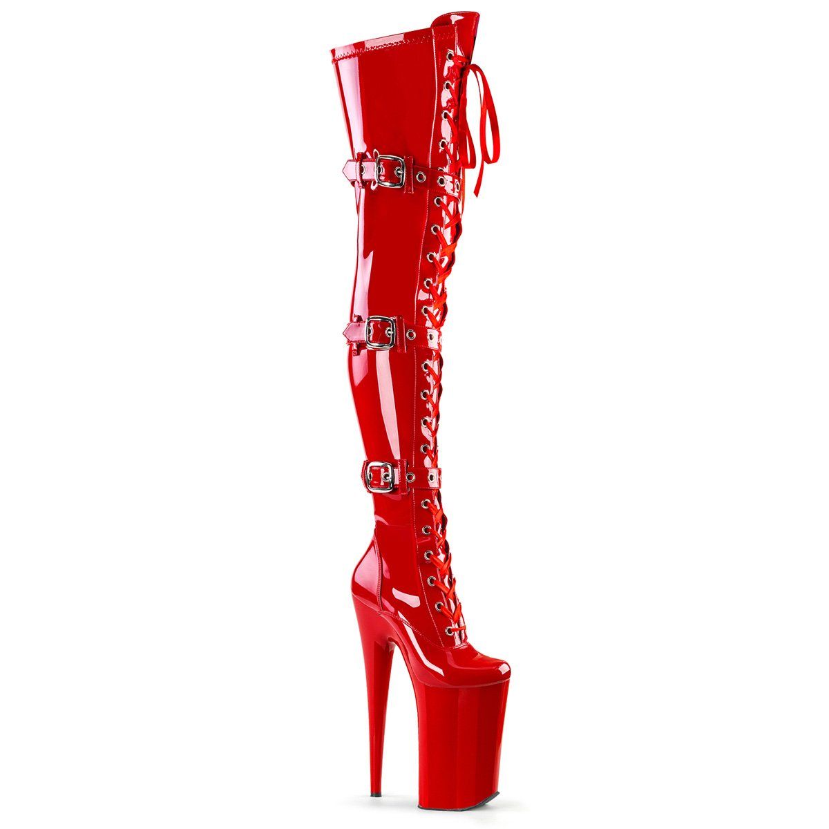 BEYOND-3028 Red Stretch Patent/Red Boot Pleaser