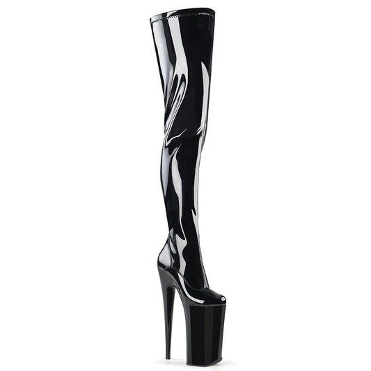 BEYOND-4000 Black Stretch Patent Boot Pleaser