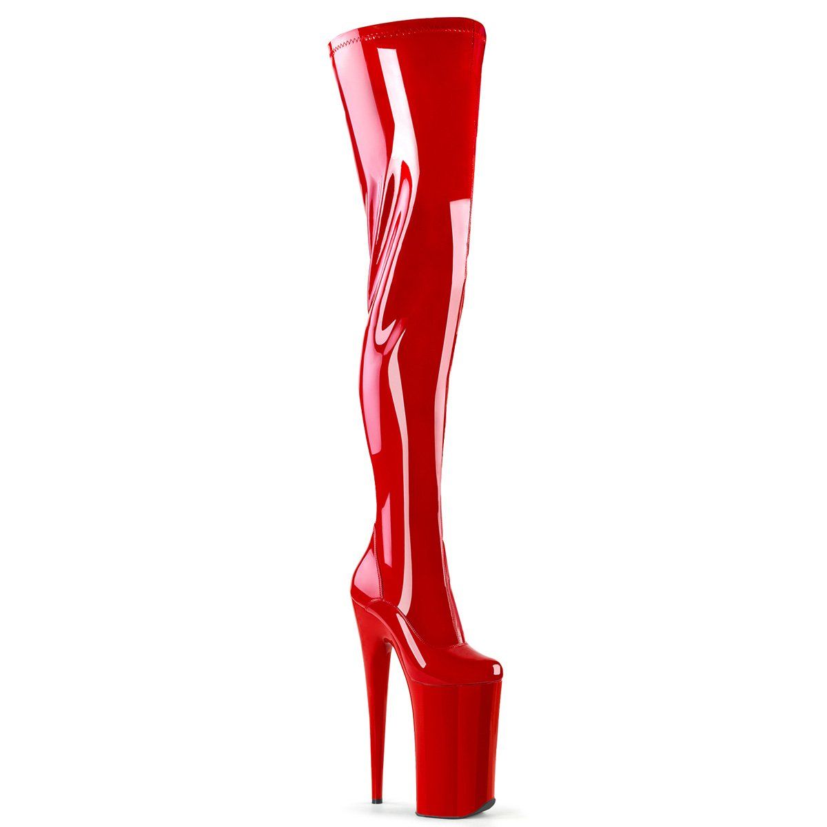 BEYOND-4000 Red Stretch Patent/Red Boot Pleaser
