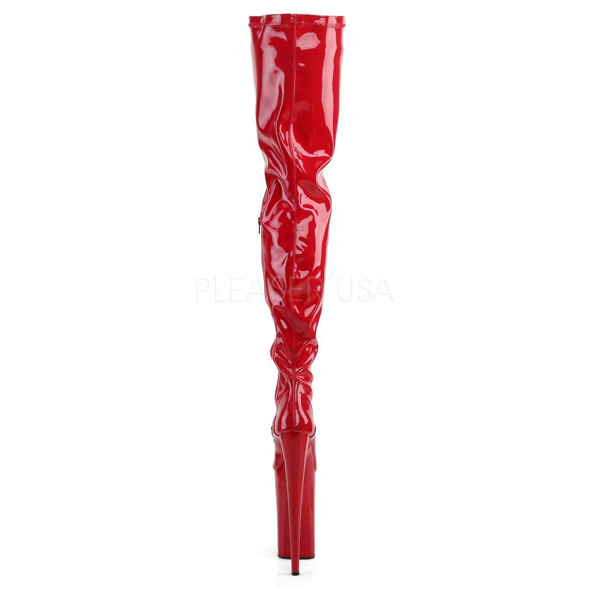 BEYOND-4000 Red Stretch Patent/Red Boot Pleaser