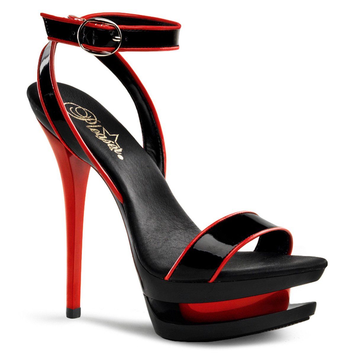 BLONDIE-631-2 Black Red Patent Platform Sandal Pleaser