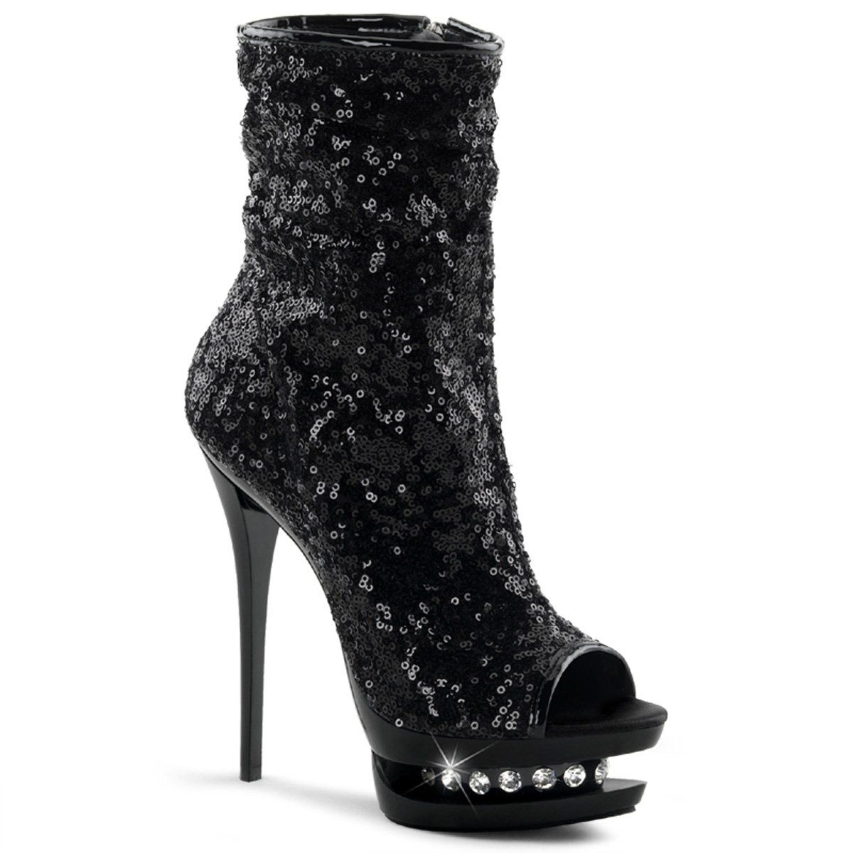 BLONDIE-R-1008 Black Sequins Ankle Boot Pleaser