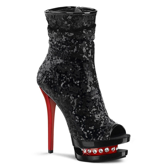 BLONDIE-R-1008 Black Sequins/Black-Red Ankle Boot Pleaser