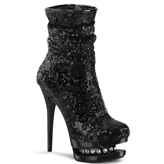 BLONDIE-R-1009 Black Sequins/Black Ankle Boot Pleaser