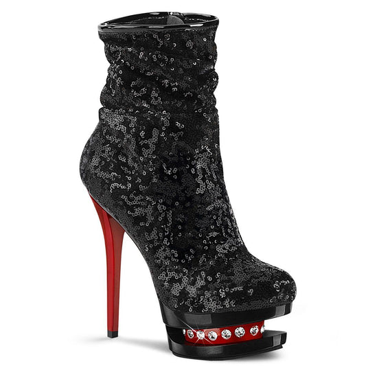 BLONDIE-R-1009 Black Sequins/Black-Red Ankle Boot Pleaser