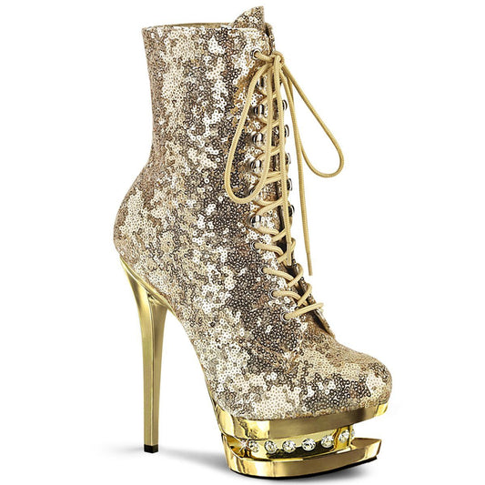 BLONDIE-R-1020 Gold Sequins/Gold Chrome Ankle Boot Pleaser