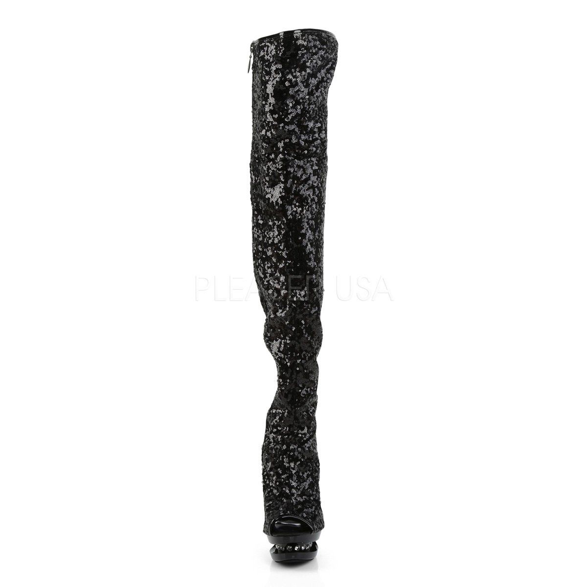 BLONDIE-R-3011 Black Sequins Thigh Boot Pleaser