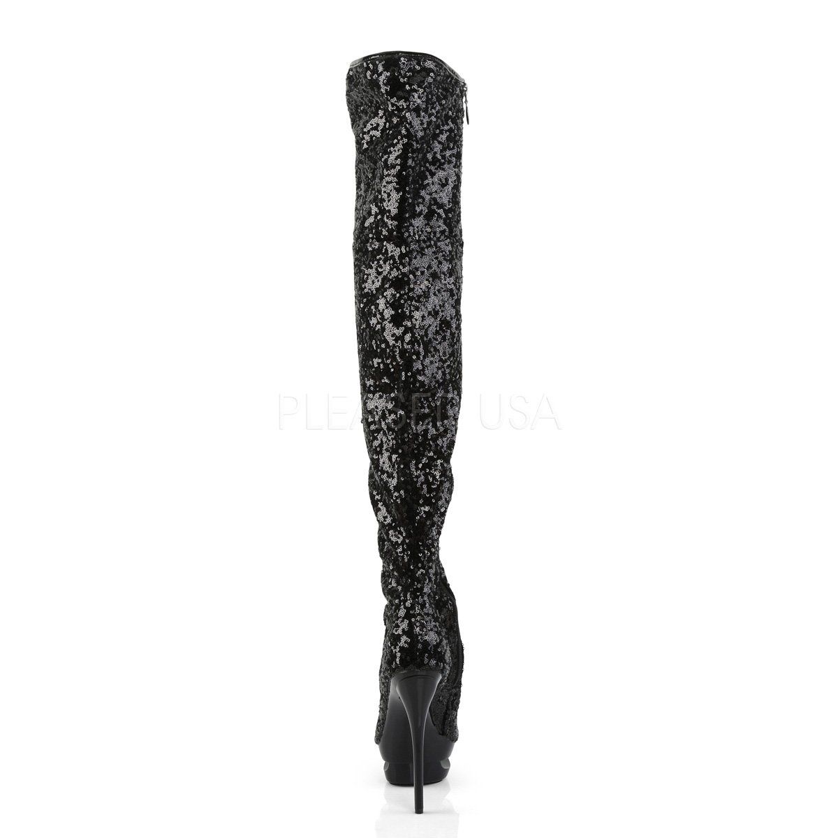 BLONDIE-R-3011 Black Sequins Thigh Boot Pleaser