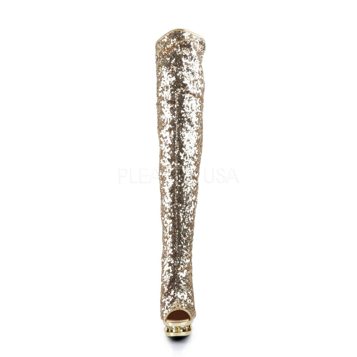 BLONDIE-R-3011 Gold Sequins Thigh Boot Pleaser