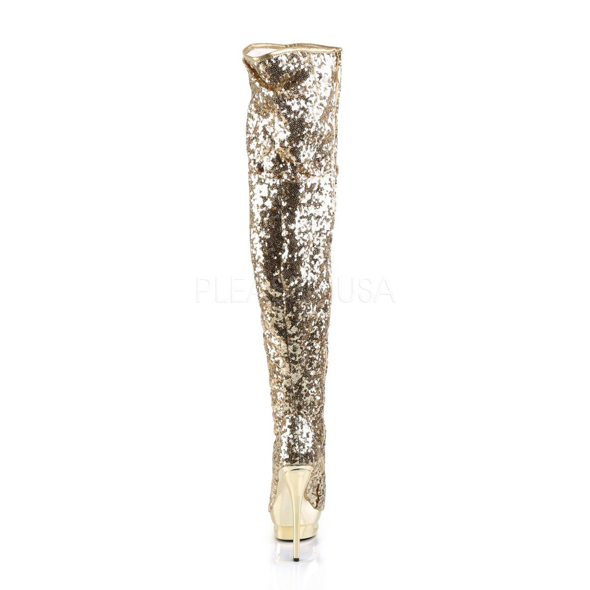 BLONDIE-R-3011 Gold Sequins Thigh Boot Pleaser