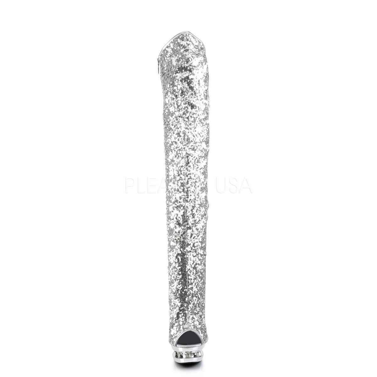 BLONDIE-R-3011 Silver Sequins Thigh Boot Pleaser